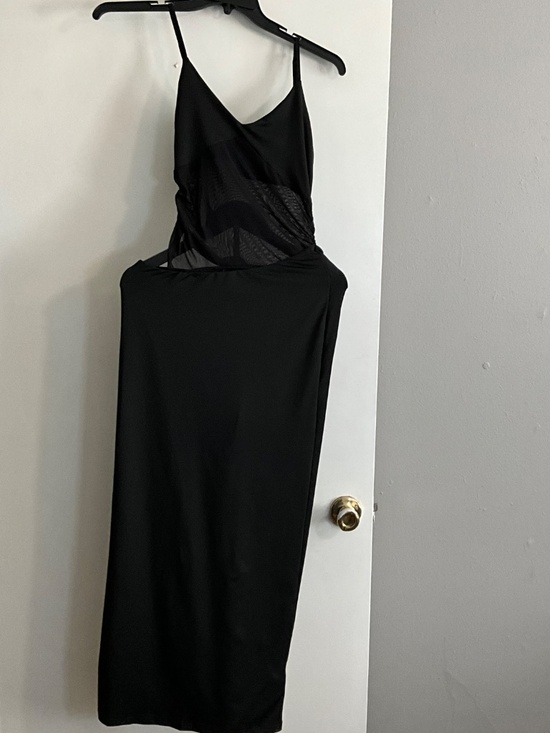 Dresses & Skirts - Asymmetrical Sheer Mesh Cutout Black Maxi Dress Small